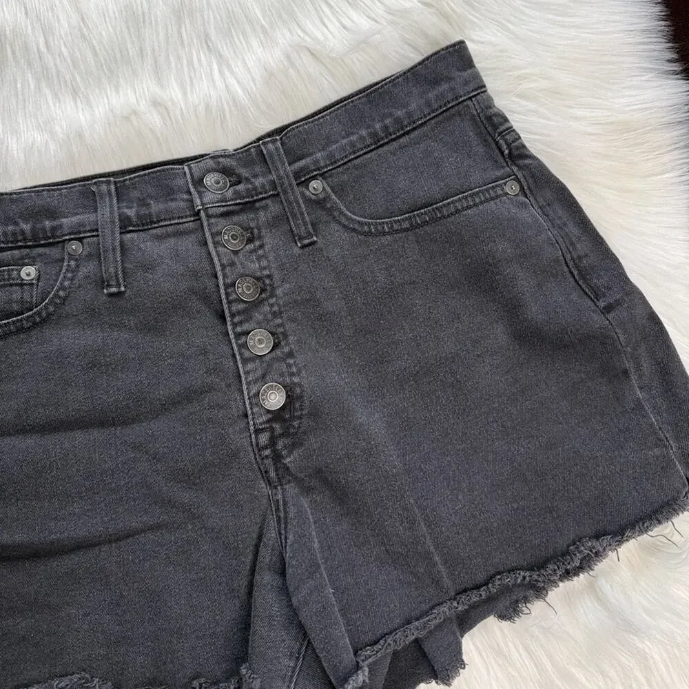 Madewell Washed Black Denim Button Through Boy Shorts